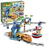 LEGO 10875 DUPLO Güterzug, „Push & Go“-Lok mit Lichtern und Geräuschen, Funktionssteinen und 2 Kranen, Geschenkidee für Kinder ab 2 Jahren