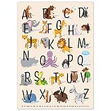 kizibi® ABC Poster DIN A2 für Kinderzimmer, Alphabet Poster für Mädchen und Jungen, Buchstaben zum Lernen, Tier Lernposter mit Buchstaben auf deutsch | für den Kindergarten, Vorschule oder Grundschule