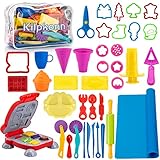 Knete Dough Set für Kinder, 41 Stück Knete Zubehör Creation Frühstück Burger & Pasta, Formen Rollen Nudelholz, Knetmatte mit Aufbewahrungstasche, Teig Spielzeug Geschenk für Jungen Mädchen