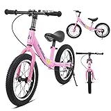 Laufrad Kinder 2 3 4 5 6 Jahre, 14 Zoll Kinderlaufrad mit Bremse, Verstellbarer Sitz, Training Fahrrad Ohne Pedale für Anfänger Jungen und Mädchen, Stabiles & Sicheres (Pink)