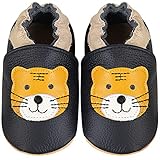 IceUnicorn Krabbelschuhe Baby Lauflernschuhe Jungen Mädchen Weicher Leder Babyhausschuhe Kleinkind rutschfeste Lederschuhe Baby(Schwarzer Tiger, 6-12 Monate)