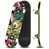 Komplettes Skateboard für Anfänger, Jugendliche, Kinder, Mädchen, 7 Schichten aus Ahornholz mit ABEC-7-Kugellagern (Tarnung Schwarz)