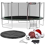 Hop-Sport Trampolin Outdoor Ø 244 cm – Gartentrampolin Komplettset mit stabilen U-Beinen, innenliegendem Netz, Sprungtuch und Leiter sowie Extra-Zubehör, schwarz/grün