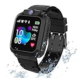 PTHTECHUS Kinder Smartwatch Telefon -Wasserdichtes Touchscreen Kinder Spiel Smartwatch, Anruf Voice Chat SOS Digitalkamera Wecker, für Jungen und Mädchen Geschenk (S12-Black)