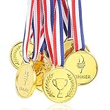 Pllieay 12 Stücke Gold Medaillen Kunststoff Gold Gewinner Medaillen für Kinder Sport Party, Wettbewerb, Preise