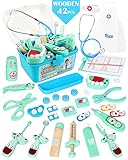 Vanplay Arztkoffer Kinder Holz Doktor Spielzeug mit Stethoskop Kinder Blau Rollenspiel Geschenk ab 3 4 5 6 Jahren Jungen Mädchen (42Stk)