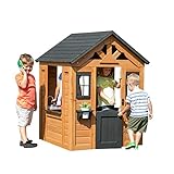 Backyard Discovery Spielhaus Sweetwater aus Holz | Outdoor Kinderspielhaus für den Garten inklusive Zubehör | Gartenhaus für Kinder mit Fenstern in Braun & Schwarz