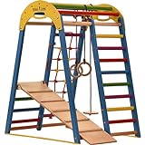 Kletterdreieck Indoor-Spielplatz aus Holz für Kinder - Kletternetz, schwedische Leiter, Ringe, Rutsche - Ideal für 1 bis 5 Jahre - Trägt bis zu 60 kg