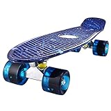 Skateboard Komplette Mini Cruiser Skateboard für Kinder Jugendliche Erwachsene, Led Leuchtrollen mit All-in-one Skate T-Tool für Anfänger (Starry Blue)