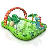 Planschbecken Baby, Airefina Dinoplanet Aufblasbares Spielcenter, Kinderbecken mit Wasserrutsche und Sprinklerbogen, 246*193*104cm Sommer Kinder Aufstellpool mit Play Ball Hoop, für Garten, 3+ Jahren