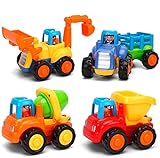 MOONTOY Baby Spielzeugauto Bagger Konstruktionsfahrzeuge Baufahrzeuge 4 in einem Set für Kinder ab 1 2 3 Jahre, Traktor, Bulldozer, Kipper & Zementmischer 2021 Aktualisiert