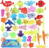 wasserdichte Magnet Angelspiel, XiXiRan 42 Stück Pädagogisches Badespielzeug Spielset, Magnetisches Angeln Spielzeug, Fische Angeln Spiel, Fische Angeln Kinder, Angelspiel für Kinder Ab 3 Jahre