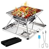 HELLOLAND 304 Edelstahl BBQ Grill Tragbarer Klappgrill Holzkohlegrill mit Aufbewahrungskoffer und Tasche Räuchergrill für Outdoor Camping Reisen Garten Kochen Picknick 3-4 Personen