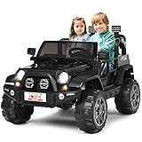 COSTWAY Kinder Elektroauto 2 Sitzer mit 2,4G-Fernbedienung, 3 Gang 12V Kinderauto mit MP3, Musik, Hupe und Scheinwerfer, Jeep Auto 2,5-4 km/h, für Kinder ab 3 Jahren (Schwarz)