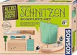 KOSMOS 604608 AllesKönnerKiste Schnitzen Komplett-Set, mit Kinder-Schnitzmesser, Lindenholz-Block, kindgerechte Anleitung, Boot selber schnitzen, Bastel-Set für Kinder ab 8 Jahre zum Schnitzen lernen