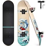 Skateboard, Komplettboard 31 x 8 Zoll Skateboards mit Doppel-Kick, ABEC-9 Kugellager, 7-lagigem Ahornholz Longboard für Männer und Frauen Jugend Kinder Straße Erwachsene Anfänger