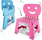 Helperfect® 2in1 Klappbarer Kinderstuhl & Tritthocker Kinder mit Rückenlehne - Stabiler Tritt, Sicherer Sitz, Kinderleichte Handhabung - Perfekt auch für Küche oder Bad (Blau)