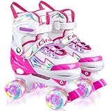 AILUKI Rollschuhe für Kinder,Verstellbar Roller Skates für Anfänger,mit Leuchtenden Rädern Bequem und atmungsaktiv Quad Skates für Mädchen Jungen, Jugendliche Größenverstellbare S