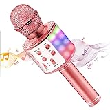 Karaoke Mikrofon Bluetooth,Bluetooth Mikrofon Kinder zum Singen mit LED-Lichtern, drahtloses Bluetooth Karaoke Mikrofon mit Lautsprecher, tragbarem Kinder-Karaoke-Maschine für Android/iOS/PC