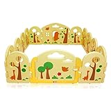 Baby Vivo Laufgitter Laufstall Baby Absperrgitter Krabbelgitter Schutzgitter für Kinder aus Kunststoff mit Tür und Spielzeug 14 Elemente - Forest