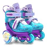 Rollschuhe Kinder für Mädchen, Verstellbar Professionelle Anfänger Roller Skates, Geeignet für 2-6 Jahre Leuchtende Quad Waschbar Rollschuhe Mädchen, Kinder Rollschuhe für Geschenke