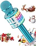 Bluetooth Mikrofon Karaoke, Drahtloses Tragbares LED Karaoke Mikrofon mit Lautsprecher Tonaufnahme für Zuhause Party, Kompatibel mit Android IOS PC - Geschenke für Erwachsene und Kinder