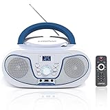 DAB+ Radio Tragbare CD Player - Bluetooth/UKW Radio/USB Eingang/AUX-IN, Fernbedienung, 2 x 2Watt RMS Stereo Boombox (weiß)