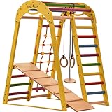 Kletterdreieck Indoor-Spielplatz aus Holz für Kinder - Kletternetz, schwedische Leiter, Ringe, Rutsche - Ideal für 1 bis 5 Jahre - Trägt