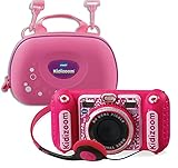 VTech KidiZoom Duo DX pink inkl. Tragetasche – Kinderkamera mit Selfie- und Videofunktion, Spielen, und vielem mehr – Für Kinder von 4-10 Jahren