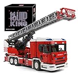 Mould King 17022 Technik Feuerwehrauto LKW Bausatz, 4886 Teile Feuerlöschleiter LKW Modell mit 8 Motoren, Ferngesteuert Feuerwehrauto Bausteine, Fernbedienung und APP Steuerung