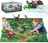 TEMI Dinosaurier Spielzeugfigur mit Aktivität Spielmatte & Bäume, pädagogisch realistisches Dinosaurier-Spielset zur Schaffung Einer Dino-Welt mit T-Rex, Triceratops, Velociraptor für Kinder 3+