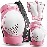 SKATEWIZ Knieschoner Kinder Schoner Inliner Kinder - Knieschützer Inliner Kinder Protektoren Set - Schützer Inline Skates Kinder - Knie und Ellenbogenschützer - SMASH Größe S in Pink Weiß