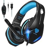 Stynice Gaming Headset mit Mikrofon - 50mm Treiber Crystal Clear Surround Sound Over Ear Gaming Kopfhörer mit Noise Cancelling Mic und LED Licht für PC PS4 PS5 Xbox One Laptop Smartphone (Blau)