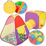 KIDUKU® 3-teiliges Bällebad Spielzelt Babyzelt + Krabbeltunnel + 200 Bälle + Tasche für drinnen und draußen