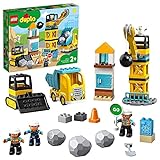 LEGO 10932 DUPLO Baustelle mit Abrissbirne, Spielzeug mit Baustellenfahrzeugen wie LKW, Kran und Bagger, Motorikspielzeug für Kinder ab 2 Jahre