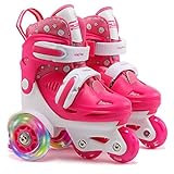 Rollschuhe Kinder Mädchen Verstellbar Skates mit LED leuchtendem Rad Roller Skates Bequem und atmungsaktiv Quad Roll Schuhe für Jungen Anfänger Drinnen und draußen (Rose, XS(26-29EU,8-11UK))