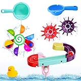 BBLIKE Baby Badespielzeug Set, Kinder Wassermühle Badewannenspielzeug mit BAU-Puzzle Autorennbahn Badewannen Spielzeug, Für Kinder Baby ab 18 Monate+