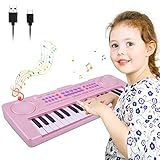 Finding Good Klaviertastatur für Kinder, 37 Tasten Upgrade-Farbe Klavier Keyboard Multifunktions Elektrische Piano mit Netzteil Geschenk ideal Junge Mädchen Einsteiger ab 3-8 jahre - Leuchtend Rosa