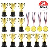 YuChiSX 24 Stück Trophäen Medaillen Set,12 Stücke Gewinner Medaillen Gold Kunststoff und 12 Stücke Gewinner Medaillen für Kinder als Mitgebsel und Preis beim Kindergeburtstag
