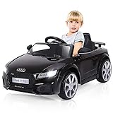 COSTWAY 12V Audi Kinderauto mit 2,4G-Fernbedienung, 3 Gang Elektroauto 2,5-5km/h mit MP3, Hupe, Musik und LED-Leuchten, Kinderfahrzeug für Kinder von 3-8 Jahren (Schwarz)