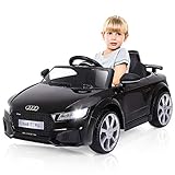 COSTWAY 12V Audi Kinderauto mit 2,4G-Fernbedienung, 3 Gang Elektroauto 2,5-5km/h mit MP3, Hupe, Musik und LED-Leuchten, Kinderfahrzeug für Kinder von 3-8 Jahren (Schwarz)