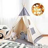 Tipi Zelt für Kinder ,Tippi Kinderzelt ,Tipi Zelt Outdoor Kinder Tipi aus Baumwolle + 6m Lichtkette+ Matte