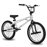 Hiland 20 Zoll Kinderfahrrad BMX Freestyle Bike für Jungen mit 360 Grad Gyro & 4 Pegs, weiß