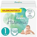 Pampers Windeln Größe 1 (2-5 kg), Harmony, 0% Kompromiss, 100% Absorption, Inhaltsstoffe pflanzlichen Ursprungs, hypoallergen, 102 Babywindeln