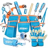 Hi-Spec 16-teiliges Kinder-Werkzeug-Kit mit Werkzeuggürtel in Kindergröße, Arbeitshandschuhen aus echtem Leder, Schutzbrille, Holzlineal, ECHTE Werkzeuge