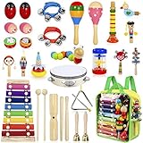 KAQINU 30 Stück Musikinstrumente Musical Instruments Set, Holz Percussion Set Schlagzeug Schlagwerk Rhythm Toys Musik Kinderspielzeug für Kleinkinder