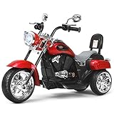 DREAMADE Elektro-Motorrad Kindermotorrad, 6V Elektromotorrad mit einstellbaren Scheinwerfern & Hupe & Pedalen, Elektrofahrzeug für Kinder ab 3 Jahren (Rot)