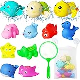 Jiosdo Baby Badespielzeug Set, 13Pcs Kinder Badewanne Spielzeug mit Fischernetz, Badewannenspielzeug Baby Kinder Wasserspielzeug Baby Badewanne, Badespielzeug ab 1 2 3 4 jahre Kleinkind Jungen Mädchen