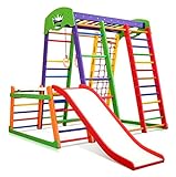 Kinder zu Hause aus Holz Spielplatz mit Rutschbahn ˝Akvarelka-Plus-1-1˝ Kletternetz Ringe Kletterwand, EU-Warenlager, Zertifikat!