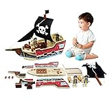 Piratenschiff Spielzeug|31Teiliges Gebäude Spielset|Modellschiffe für Kinder| Kreatives Bauspielzeug, Holz-Bastelsets für Kinder die Abenteuer mögen|Geburtstag für Kinder ab 3 Jahren